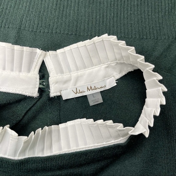 Vila Milano Layered Look Wool Sweater w Pleated Blouse Dark Green White Large - Picture 10 of 11
